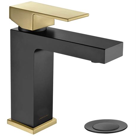 Single Hole Bathroom Faucet Black and Gold, Lava Odoro Modern Brass Bathroom