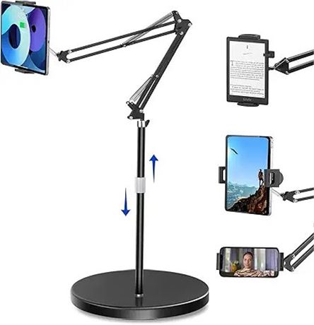 Tablet Floor Stand with Double Weight Base, Overhead Bed Phone Mount Height