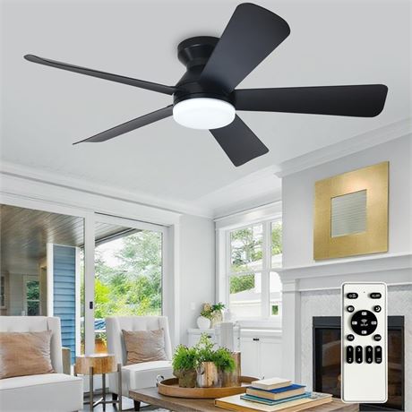 Depuley Modern Ceiling Fan with Light: 42-Inch Black Small Fans for Bedroom
