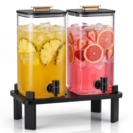 2 PCS 3 Gallon Drink dispenser, Glass Beverage Dispenser With Wood Stand, Large