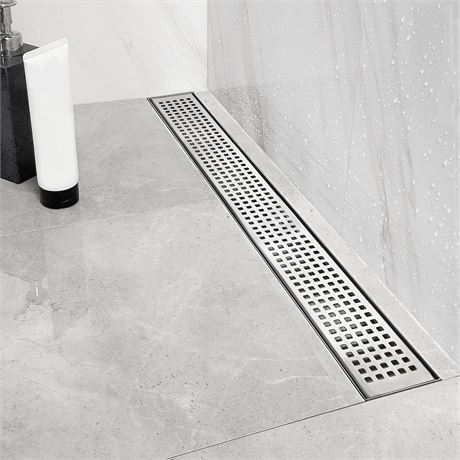 Neodrain 24-Inch Linear Shower Drain with Quadrato Pattern Grate,Brushed 304
