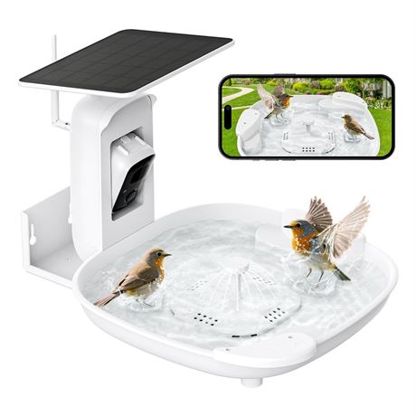 HARYMOR Bird Bath with Camera, Automatic Water Flowing, 2K Bird Camera Captures