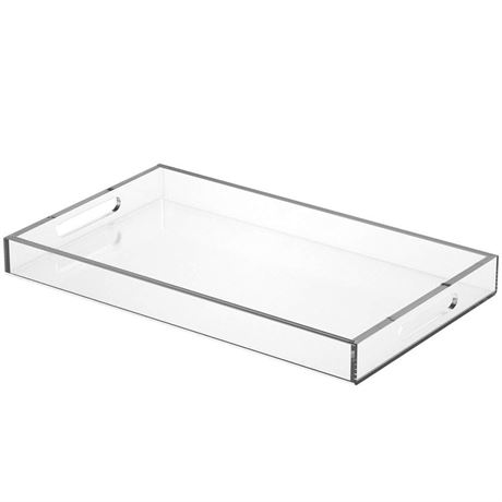 NIUBEE Acrylic Serving Tray 12x20 Inches -Spill Proof- Clear Decorative Tray