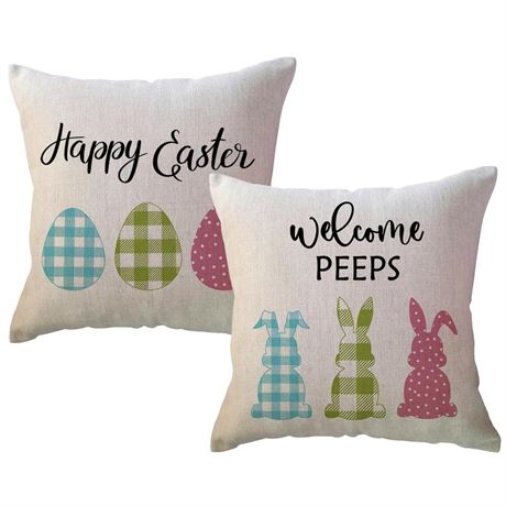 ULOVE LOVE YOURSELF Easter Bunny Throw Pillow Covers Farmhouse Buffalo Check