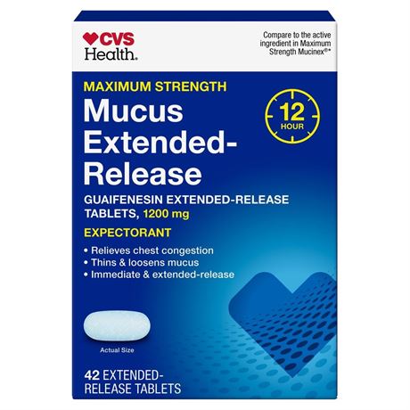 CVS Mucus Extended-Release Guaifenesin Tablets, 1200 MG, 42 CT