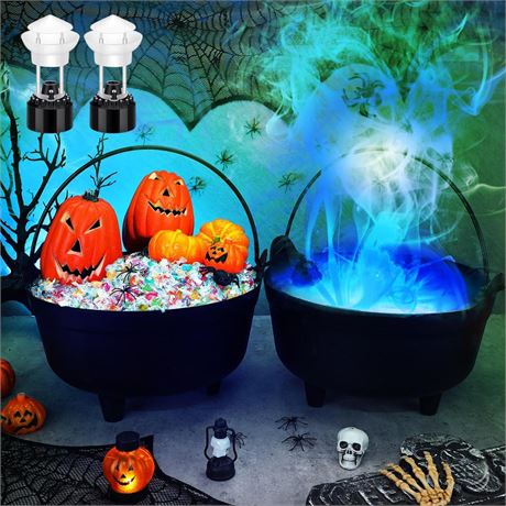 Mifoci 4pcs 14'' Plastic Halloween Cauldron Bowl with 12 LED Lights Mist Maker,