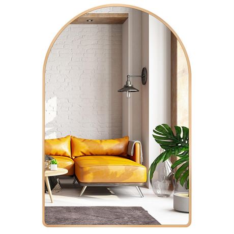 MYlovelylands 26x38 inch Gold Large Arched Mirror for Bathroom Vanity Mirror or