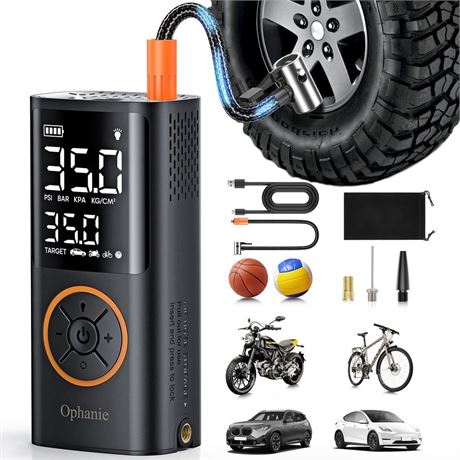Ophanie Cordless Portable Tire Inflator - 160 PSI, 4000mAh, Air Pump for Car
