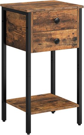 HOOBRO Tall Nightstand, Bedside Table with 2 Drawers and Storage Shelf,