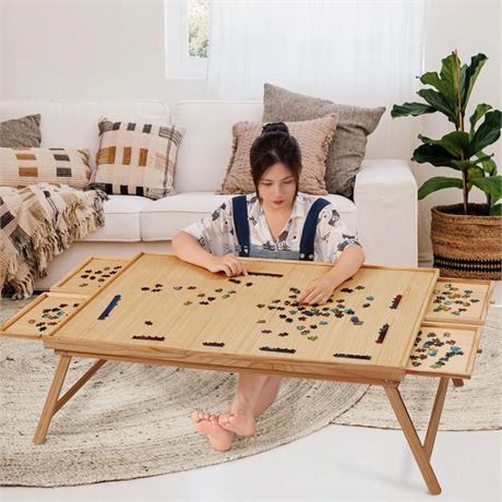 TEAKMAMA 2000 Piece Wooden Jigsaw Puzzle Board with 4 Drawers, Folding Puzzle