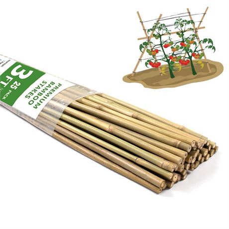 Bamboo Stakes,3FT Natural Bamboo Garden Stakes,BOVITRO 25Pcs Bamboo Plant