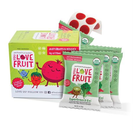 YOU LOVE FRUIT – SUPERGREEN & KIWI All Natural Fruit Snacks, Healthy Snack