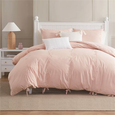 Peri Home Bows Bedding Cottage Core 100% Cotton 3-Piece Comforter and Sham Set,