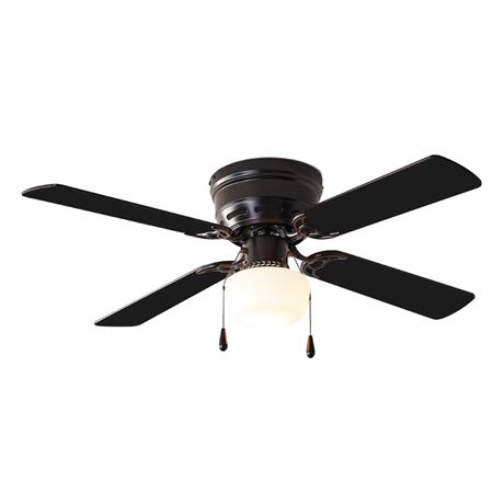 Mainstays 42 Inch Hugger Indoor Ceiling Fan with Light Kit, Black, 4 Blades,