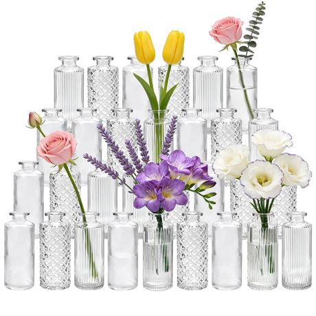 Glass Bud Vases Set of 30, Small Clear Flower Vases for Centerpieces in Bulk,