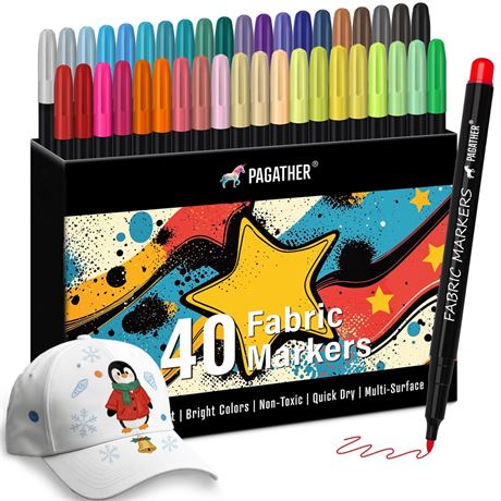 Fabric Markers Permanent for Clothes, 40 Colors Fine Tips Paint Pens for