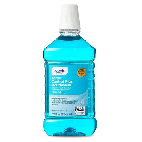 Equate Tartar Control Plus Mouthwash, Blue Mint, 1.5 L, 6 bottles