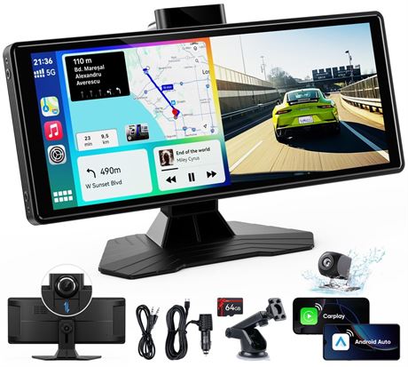 Portable Wireless Carplay Screen for Car: 10.26" HD Car Tablet Compatible with