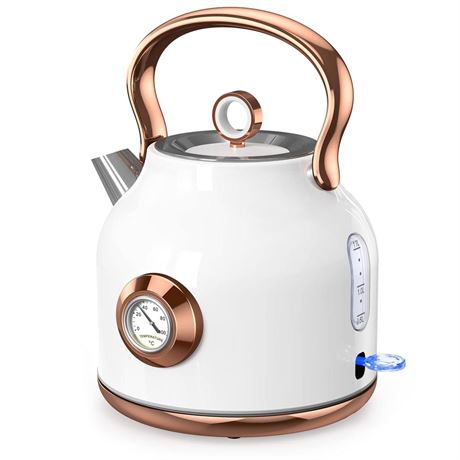 Retro Electric Kettle, 1.7L Stainless Steel Tea Kettle with Large Temperature