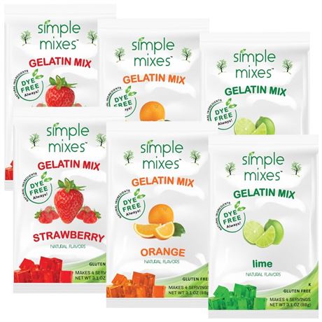 Simple Mixes Natural Gelatin Variety Pack, 2 Each: Strawberry, Orange & Lime,