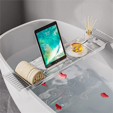 Bathtub Caddy Tray, Adjustable Bath Tray for Tub, Bath Accessories, Tub Caddy