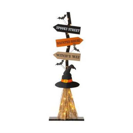 42 in. H Lighted Wooden Witch's Broom Porch Decor