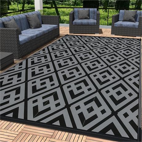 Outdoor Rug 6x9ft Waterproof for Patios Clearance, Reversible Plastic Straw