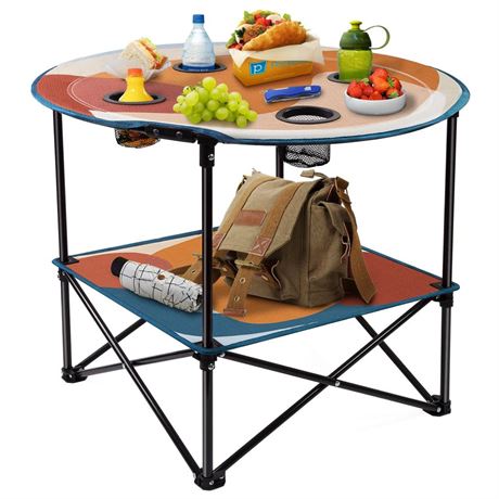 Beach Table Tailgate Table Portable Picnic Table with 4 Cup Holders and