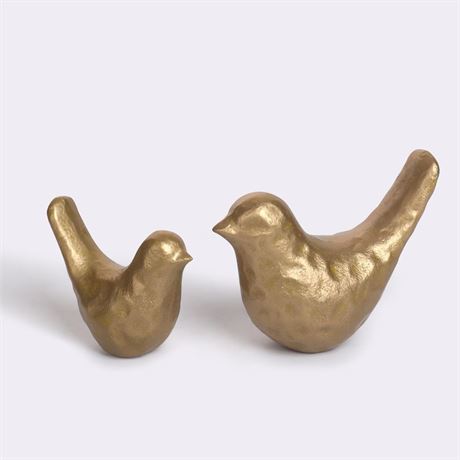 Elegant Cast Iron Bird Statue with Vintage Brass Coating – Gold Bird Figurine