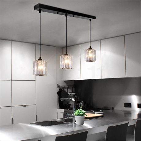 3-Lights Black Hanging Ceiling Light Mini Chandelier, Adjustable Farmhouse