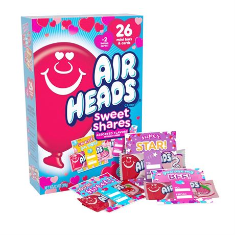 Airheads Valentines Exchange Box w/ Cards, Assorted Mini Bars, Nut Free, 26
