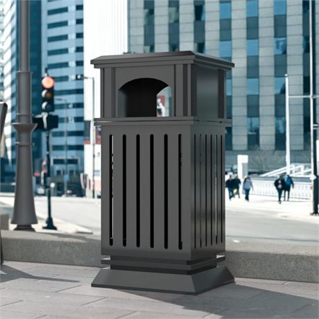 BEAMNOVA Trash Can Outdoor Top Tray Black Stainless Steel Commercial Garbage
