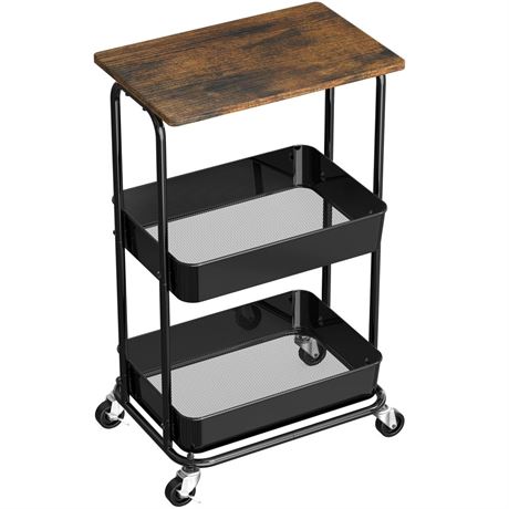 Simple Houseware 2-Tier Rolling Utility Cart with Lockable Wheels and Wood Top,