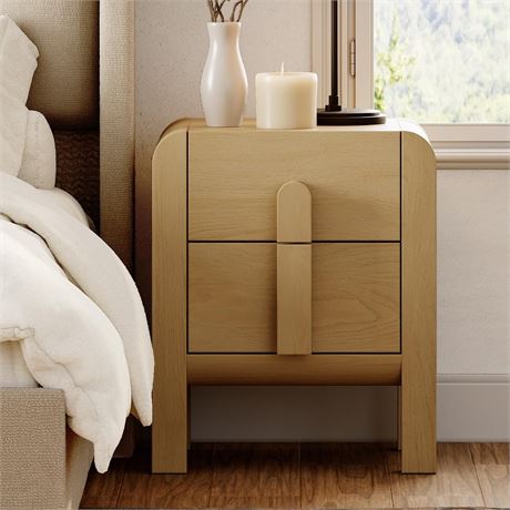 WAMPAT 23.7" Tall Modern Nightstand with Charging Station,Wood Bedside Table