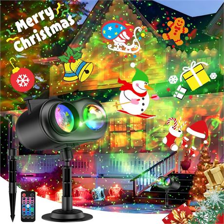 Christmas Projector Lights Outdoor Waterproof, 20 Slides & 8 Bright HD