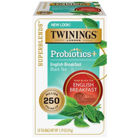 Twinings Probiotics+, English Breakfast Black Tea Bags, 18 Count Box
