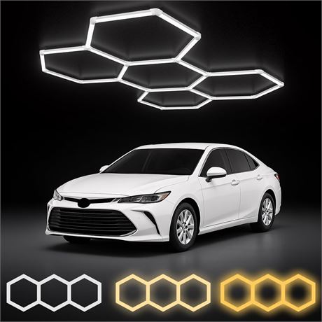 ALLYES Hexagon Garage LED Lights,Dimmable 5 Hex Ceiling Lights 200W