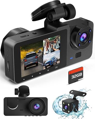 Dash Camera for Cars,4K Full UHD Car Camera Front Rear with 32GB Card,Built-in