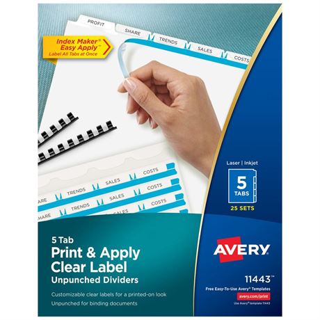 Avery 5 Tab Unpunched Dividers for Use with Any Binding System, Easy Print &