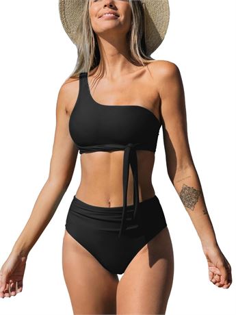 CUPSHE Women's Bikini Sets Two Piece Swimsuit One Shoulder High Waisted Wrap