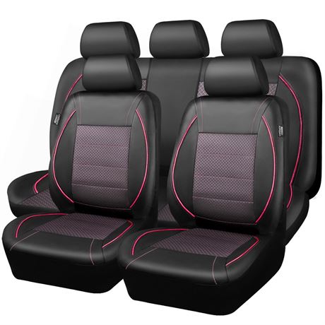 CAR PASS Piping PU Leather Car Seat Cover Full Set,Inside Zipper Design and