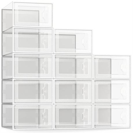 SEE SPRING Large 12 Pack Shoe Storage Box, Clear Plastic Stackable Shoe