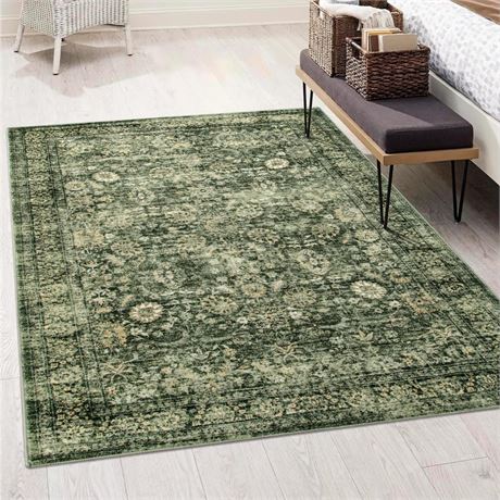 Morebes Vintage Living Room Rugs 6x9,Washable Green Area Rug Non