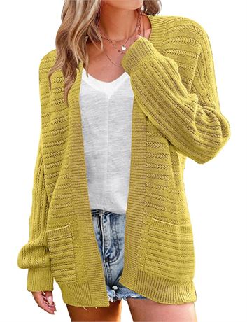 MEROKEETY Women's Puff Long Sleeve Cable Knit Cardigan Sweaters Open Front