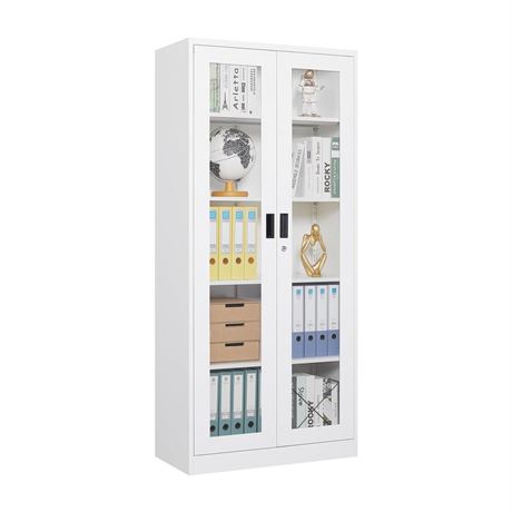 71" Storage Cabinet, Display Cabinet with 4 Adjustable Shelves, Lockable