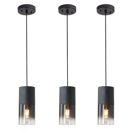 3-Pack Black Pendant Light Fixtures, Adjustable Modern Pendant Lights for