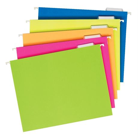 5 pack Pendaflex Glow Hanging File Folders, 1/5 Cut, 8 1/2in. x 11in., Letter