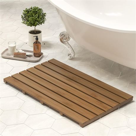 Bamboo Wooden Bath Floor Mat for Luxury Shower - Non-Slip Bathroom Waterproof