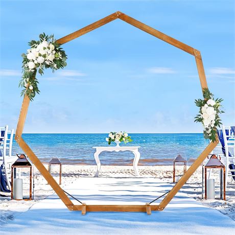 Heptagonal Wooden/Wood Arch 7.2FT for Wedding Ceremony, Arbor Backdrop Stand