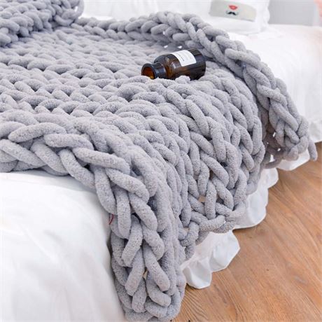 Chunky Knit Blanket Throw 48"*71", Hand Knitted Warm Chenille Throw Blanket,